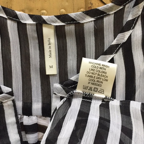 LF Y2K SHEER TOP BLACK WHITE STRIPED CAREER BLOUSE TOP M - Picture 11 of 12